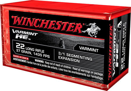 Winchester 22 Long Rifle Varmint HE 37gr Segmenting Hollow Point Ammunition