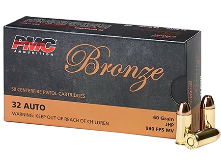 PMC 32 ACP 60gr Jacketed Hollow Point Ammunition 32 Auto Bronze Case 50 Rounds