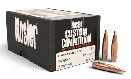 Nosler 49742 Custom Competition 6mm 107gr Hollow Point Boat Tail 100/Box
