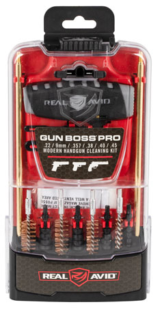 Real Avid Gun Boss Pro Pistol Cleaning Kit - Multi-Caliber Slotted Tip Bronze Bristles 12.5" Long with Case