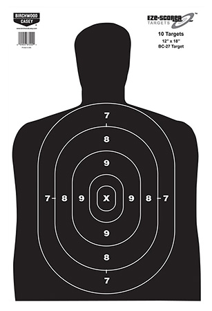 Birchwood Casey EZE-Scorer BC-27 Silhouette Target Paper 12x18 Inch Black/White 100 Pack