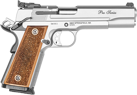 Smith & Wesson 1911 Performance Center Pro 9mm, 5" Stainless Steel Barrel, 10+1 Capacity, Matte Silver Serrated Slide & Frame with Beavertail, Wood Grip