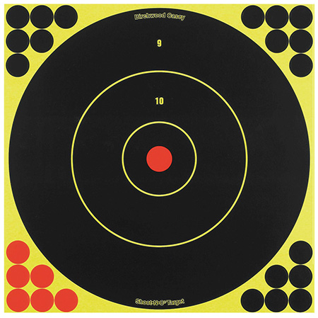 Birchwood Casey Shoot-N-C Reactive Paper Target - Self-Adhesive Air Rifle Centerfire & Rimfire Compatible Black/Yellow Bullseye 200+ Yards Includes Pasters 5 Pack