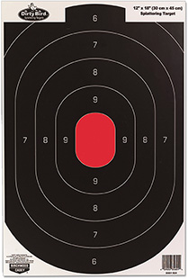 Birchwood Casey Dirty Bird Silhouette Tagboard Hanging Pistol Target 12x18 Inch Black/White Impact Splatter 8-Pack