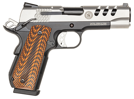 Smith & Wesson 1911 Performance Center .45 ACP, 4.25" Throated Barrel, 8+1 Capacity, Black Scandium Frame, Ported Matte Stainless Steel Slide, G10 Custom Wood Grip, Ambidextrous Safety