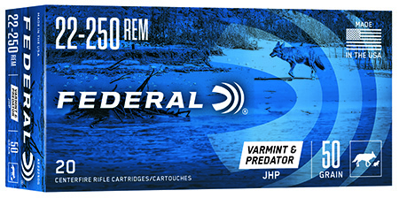 Federal American Eagle Varmint & Predator .22-250 Rem 50gr JHP, 20-Box/10-Case