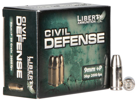 Liberty Ammunition 9mm Luger +P 50gr Lead Free Frangible Hollow Point Ammo - Civil Defense (20 Rounds)