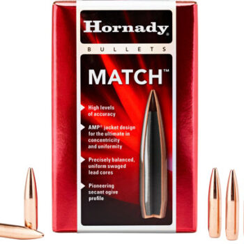 Hornady 30501 Match  30 Cal .308 168 gr Hollow Point Boat Tail Match 100 Per Box/ 15 Case