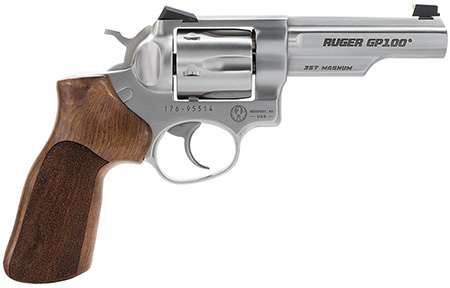 Ruger GP100 Match Champion .357 Mag 4.2" 6-Round Revolver, Satin Stainless Steel Half-Lug Barrel, Cylinder & Frame, Hogue Stippled Hardwood Grip, Transfer Bar Safety, Exposed Hammer