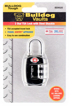 Bulldog Travel Suitcase Luggage Lock Combination TSA Approved Steel Black BD8020