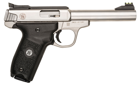 Smith & Wesson SW22 Victory Full Size .22 LR, 10+1, 5.50" Silver Match Grade Barrel, Satin Serrated Slide & Frame, Black Textured Grip, Thumb Safety