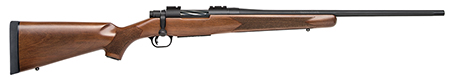 Mossberg Patriot Walnut 243 Winchester Bolt-Action Rifle 22" Fluted Barrel Matte Blued Finish Spiral-Fluted Bolt Walnut Stock Detachable Magazine Adjustable Trigger