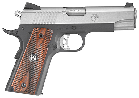 Ruger SR1911 Lightweight Commander .45 ACP Pistol - 7+1 Rounds, 4.25" Stainless Steel Barrel, Low-Glare Serrated Stainless Steel Slide, Black Anodized Aluminum Frame with Beavertail, Hardwood Grip, Right Hand