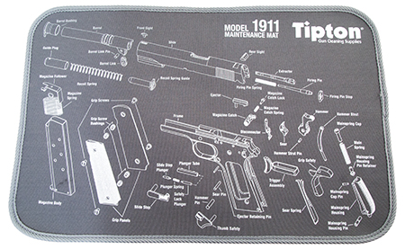 Tipton 1911 Gun Cleaning Mat with Neoprene Top Rubber Back Parts Diagram 10x12 Inches