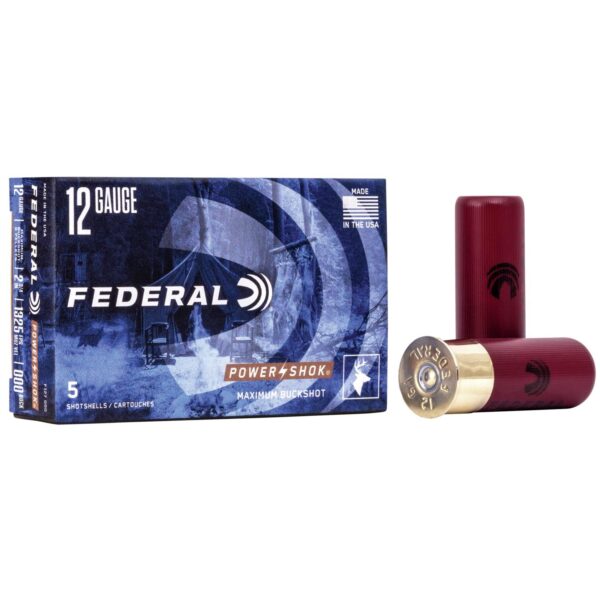 Federal 12 Gauge 2-3/4" Power-Shok Buckshot Shotshells #000 8 Pellets 1325 FPS 5 Rounds
