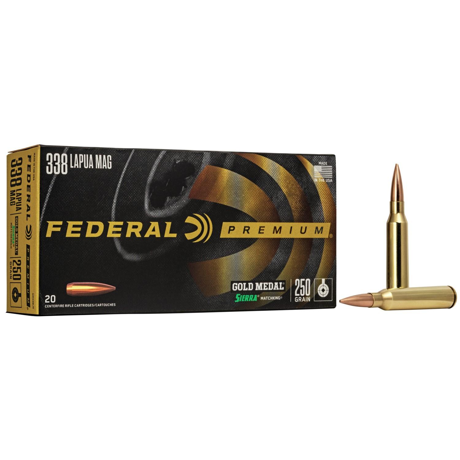 Federal Premium Gold Medal Sierra MatchKing .338 Lapua Mag 250gr BTHP 2950 fps 20 Rounds per Box