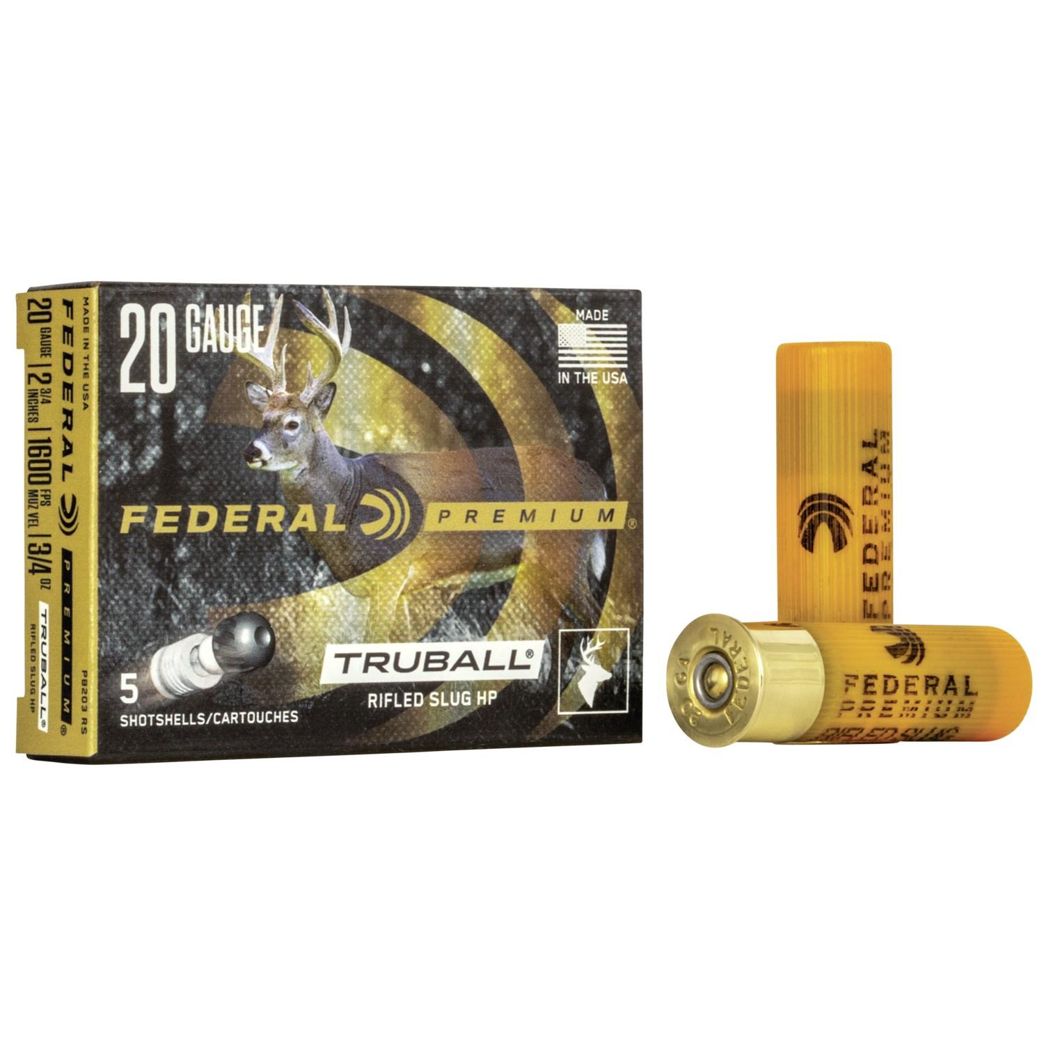 Federal Premium Vital-Shok 20 Gauge 2-3/4" TruBall Rifled Slug 3/4 oz 1600 fps 5-Pack 3 Federal Premium Vital-Shok 20 Gauge 2-3/4" TruBall Rifled Slug 3/4 oz 1600 fps 5-Pack