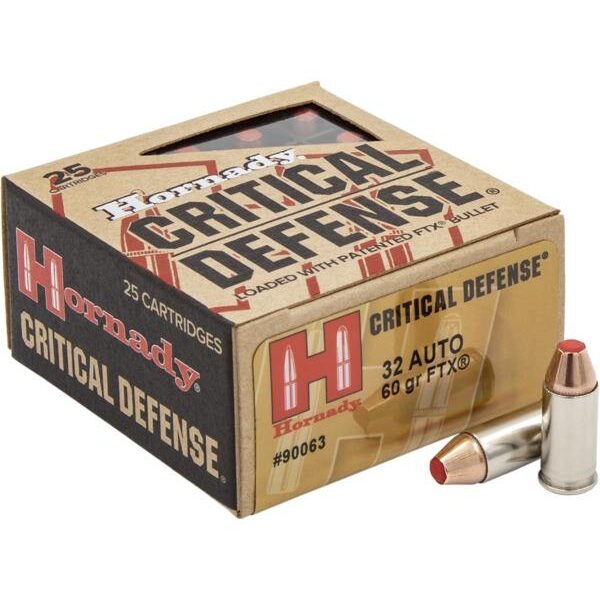 Hornady Critical Defense Handgun Ammunition .32 Auto 60gr FTX 1000 fps 25/ct