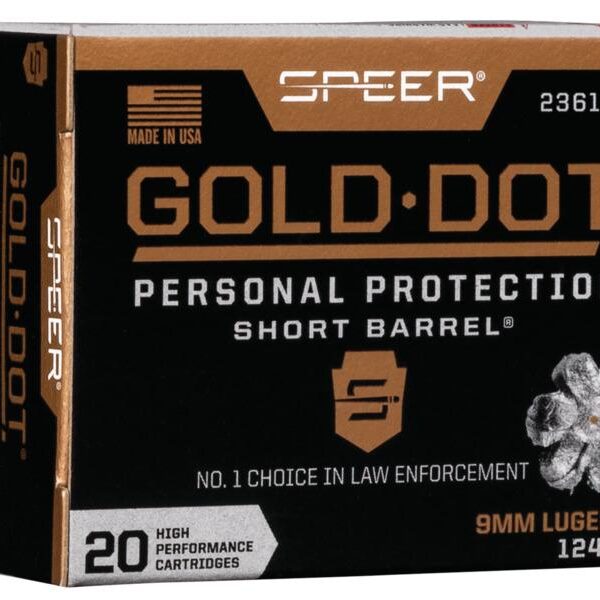 Speer 9mm Luger +P 124gr Hollow Point Short Barrel Handgun Ammo 1150fps Velocity 20 Rounds