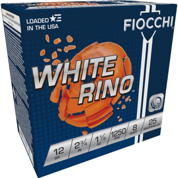 Fiocchi 12 Gauge White Rino Shotshells 2-3/4" 1-1/8oz 1250fps #8 Shot 25-Count