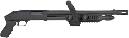 Mossberg 590 Chainsaw 12 Gauge Shotgun, 18.5" Stand-Off Barrel, 3" Chamber, 5+1 Capacity, Matte Blued Metal Finish, Synthetic Pistol Grip Stock, Railed Forend, Removable Top Handle