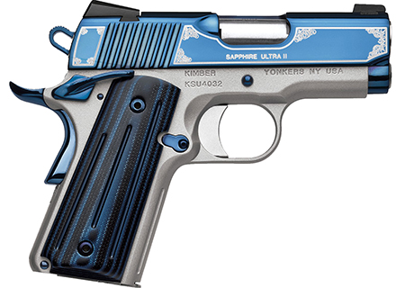 Kimber Sapphire Ultra II .45 ACP 8+1 3" Bright Blue PVD Stainless Steel Slide with Satin Silver G10 Grips