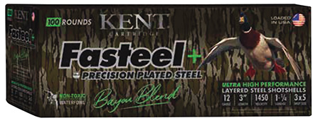 Kent Cartridge Fasteel+ Precision Steel 12 Gauge 3" 1 1/4oz 3x5 Shot Bayou Blend 100 Per Box Case Only 3 Kent Cartridge Fasteel+ Precision Steel 12 Gauge 3" 1 1/4oz 3x5 Shot Bayou Blend 100 Per Box Case Only