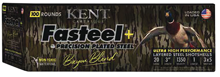 Kent Cartridge Fasteel+ Precision Steel 20 Gauge 3" 1oz 3x5 Shot Bayou Blend 100 Per Box Case Only 3 Kent Cartridge Fasteel+ Precision Steel 20 Gauge 3" 1oz 3x5 Shot Bayou Blend 100 Per Box Case Only