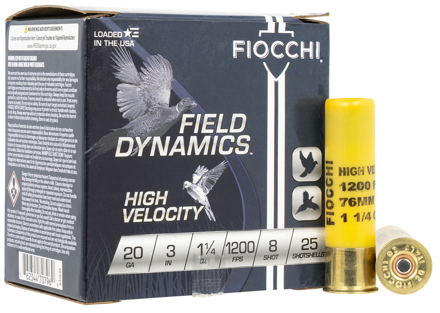 Fiocchi 203HV8 Field Dynamics High Velocity 20Gauge 3" 1 1/4oz 8Shot 25 Per Box/10 Case 3 Fiocchi 203HV8 Field Dynamics High Velocity 20Gauge 3" 1 1/4oz 8Shot 25 Per Box/10 Case