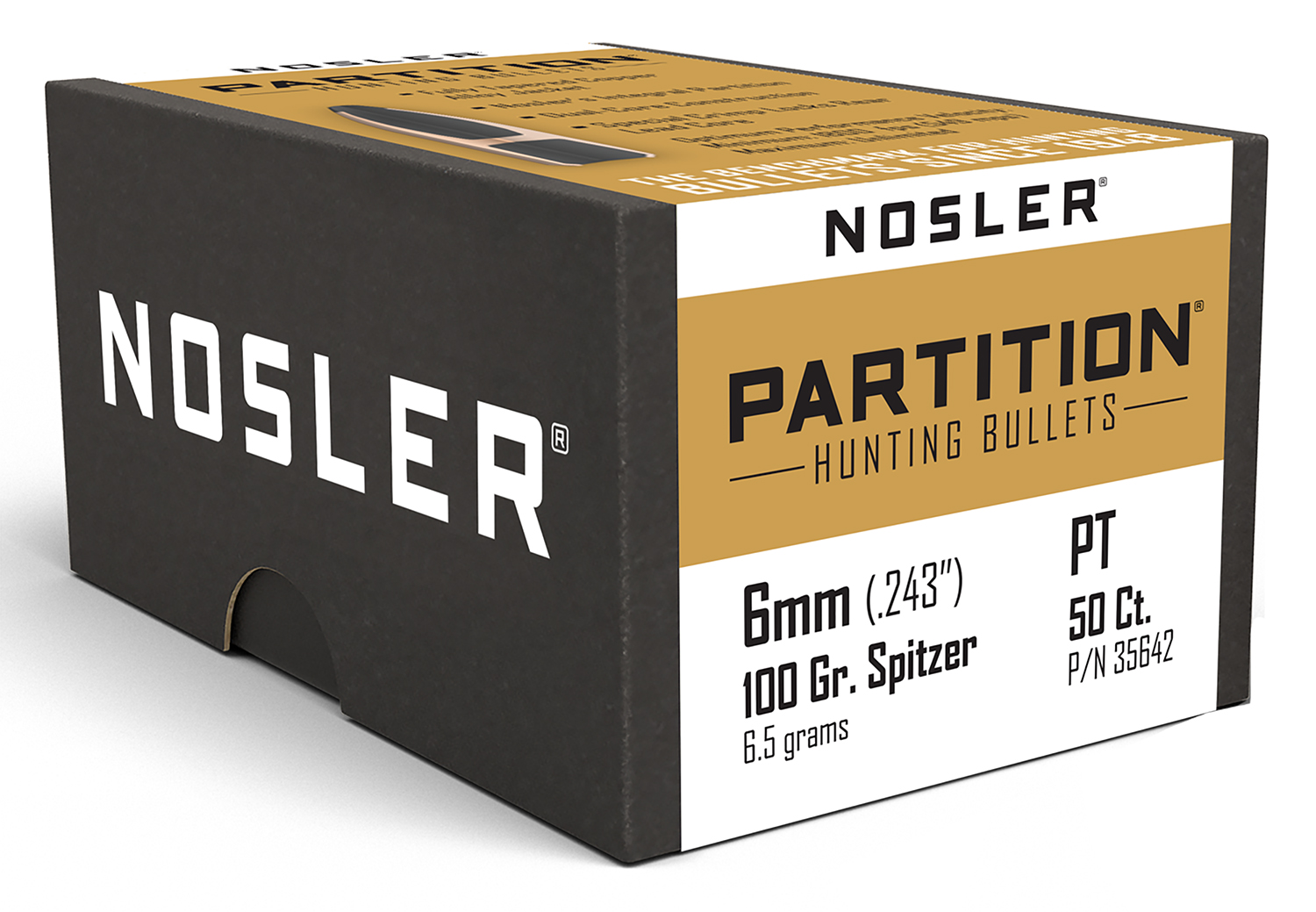Nosler 35642 Partition 6mm 100gr Spitzer 50/Box 3 Nosler 35642 Partition 6mm 100gr Spitzer 50/Box