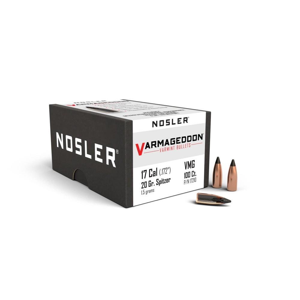 Nosler VarMageddon Bullets .17 cal .172" 20 gr FB-TIPPED 100/ct 3 Nosler VarMageddon Bullets .17 cal .172" 20 gr FB-TIPPED 100/ct