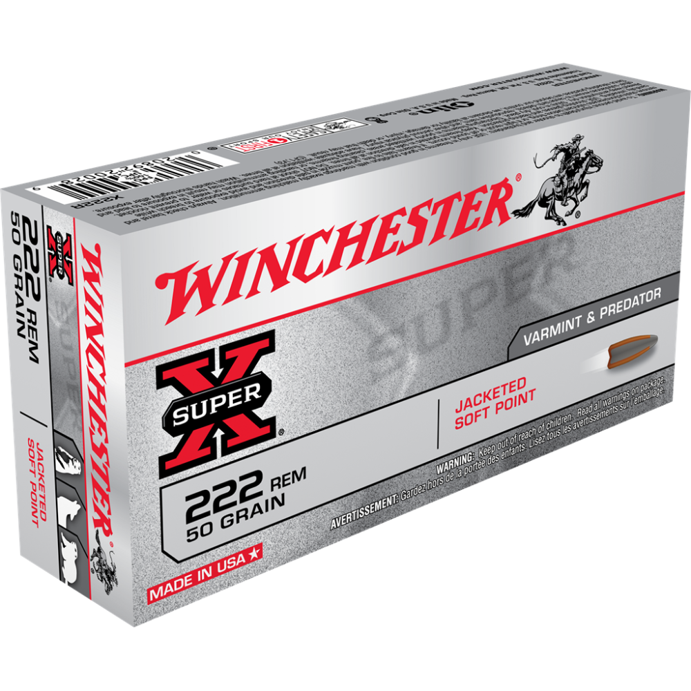 Winchester Super-X Rifle Ammunition .222 Rem 50 gr. PSP 3140 fps 20/ct 3 Winchester Super-X Rifle Ammunition .222 Rem 50 gr. PSP 3140 fps 20/ct