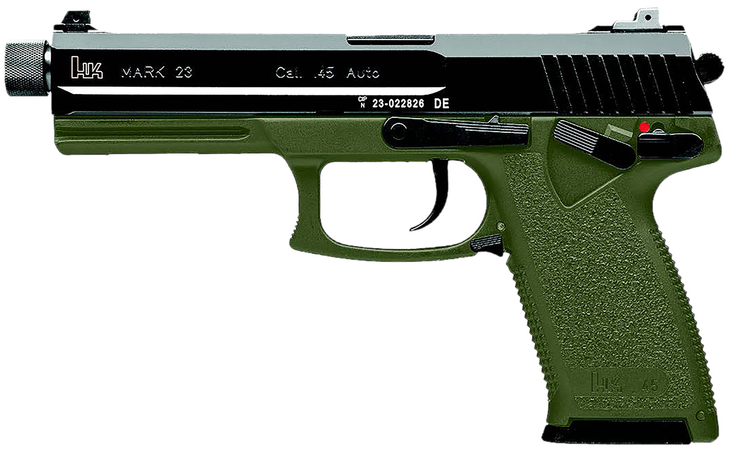 HK 81001074 Mark 23 45 ACP 12+1 5.87" Black Threaded Barrel, Black Cerakote Serrated Steel Slide, OD Green Polymer Frame w/Accessory Rail 3 HK 81001074 Mark 23 45 ACP 12+1 5.87" Black Threaded Barrel, Black Cerakote Serrated Steel Slide, OD Green Polymer Frame w/Accessory Rail