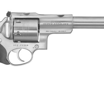 Ruger 5505 Super Redhawk  Large Frame 454 Casull 6rd 7.50" Satin Stainless w/Integral Mount Barrel, Satin Stainless Cylinder & Frame, Black Hogue Finger Groove Tamer Monogrip, Transfer Bar Safety