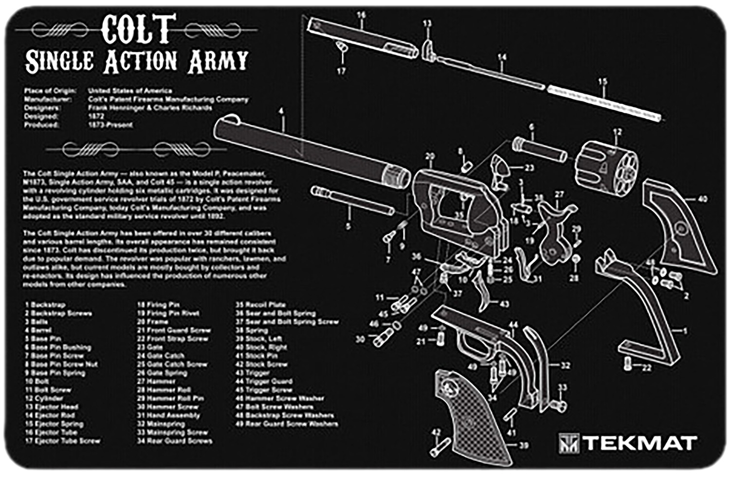 TekMat TEKR17SAA Colt Revolver Army Cleaning Mat Black/White Rubber 11" x 17" 3 TekMat TEKR17SAA Colt Revolver Army Cleaning Mat Black/White Rubber 11" x 17"