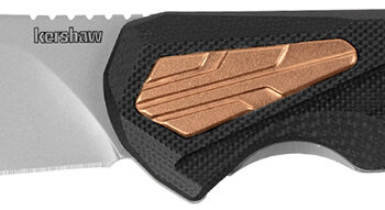 Kershaw 2076 Strata  4" Folding Cleaver Plain Stonewashed D2 Steel Blade, Bead Blasted SS/Black G10 Handle w/Copper Insert