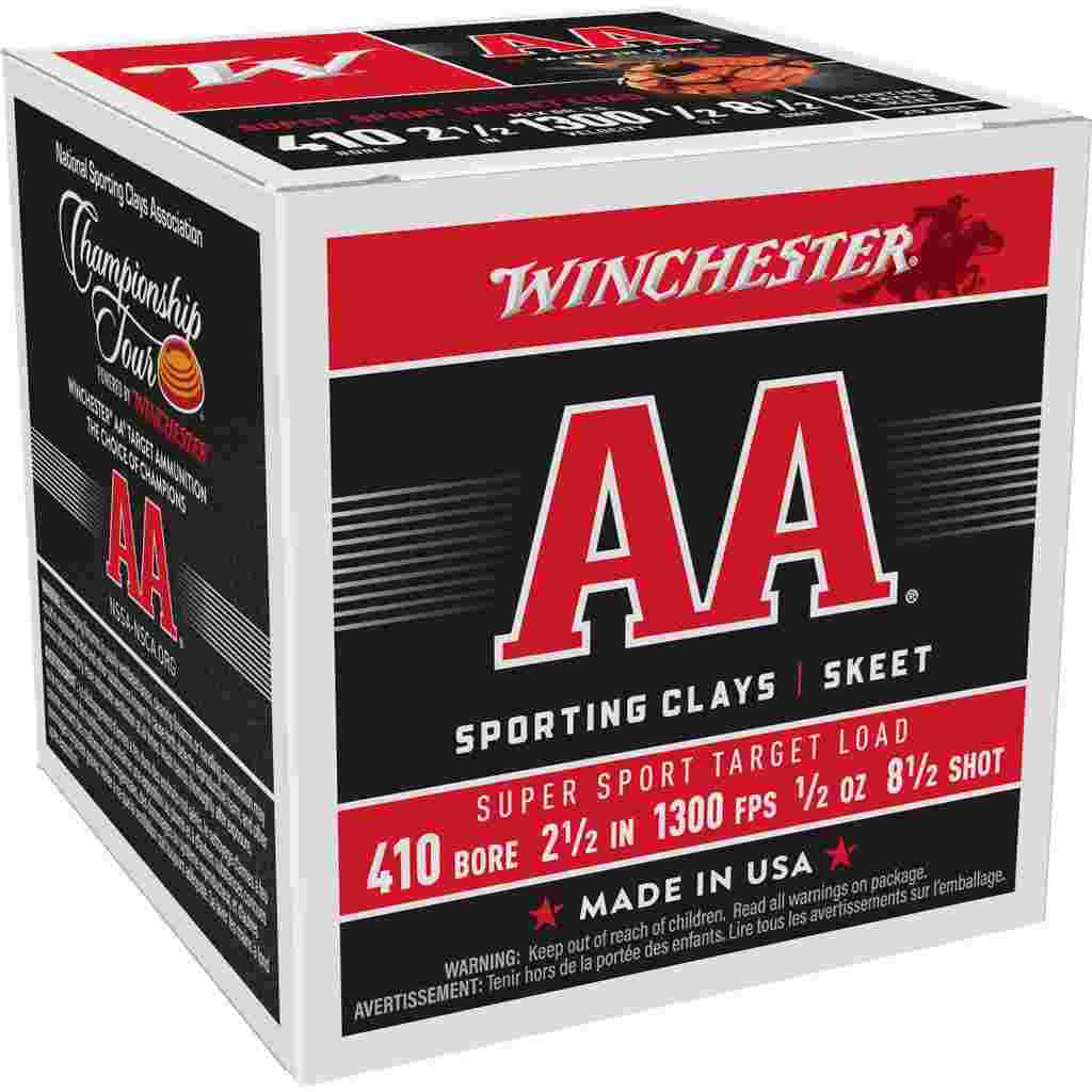Winchester AA Sporting Clays Shotshells 410 ga 2-1/2" 1/2oz #8.5 1300 fps 25/ct 3 Winchester AA Sporting Clays Shotshells 410 ga 2-1/2" 1/2oz #8.5 1300 fps 25/ct