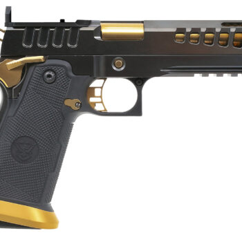 Watchtower Firearms DEMOLITIA9MM5ELITE Demolitia  Full Size Frame 9mm Luger 20+1 5" Gold Plated PVD Ported Barrel, Graphite PVD Optic Cut/Serrated Steel Slide, Graphite PVD Frame, Black Textured Grip