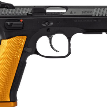 CZ-USA 91248 Shadow 2  9mm Luger 17+1 4.89" Stainless Steel Barrel, Black Nitride Optic Cut/Serrated Slide, Black Steel Frame w/Beavertail & Picatinny Rail, Orange Checkered Aluminum Grip