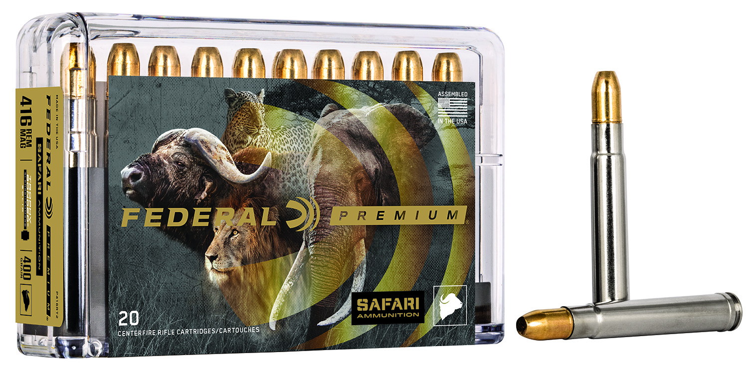 Federal P416RT2 Premium Safari Cape-Shok 416RemMag 400gr Trophy Bonded Sledgehammer Solid 20 Per Box/10 Case 3 Federal P416RT2 Premium Safari Cape-Shok 416RemMag 400gr Trophy Bonded Sledgehammer Solid 20 Per Box/10 Case