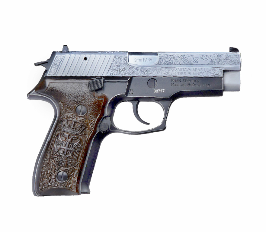 ZAS CZ999 9MM CHROME HAND ENGRAVED & CASE TOO 3 ZAS CZ999 9MM CHROME HAND ENGRAVED & CASE TOO