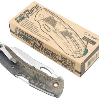 Strike Industries K1TP K1  3.51" Folding Plain AUS-8A SS Blade Smoke Textured Polymer Handle Includes Pocket Clip