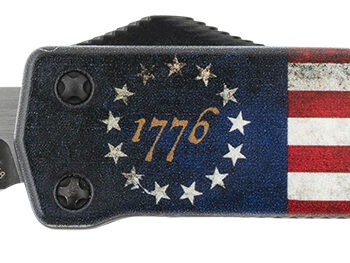 Templar Knife MZBRF221 Premium Weighted Betsy Ross Flag Slim 3.16" OTF Tanto Plain Black Oxide Stonewashed D2 Steel Blade, 4.93" Betsy Ross Flag Aluminum Zinc Alloy Handle
