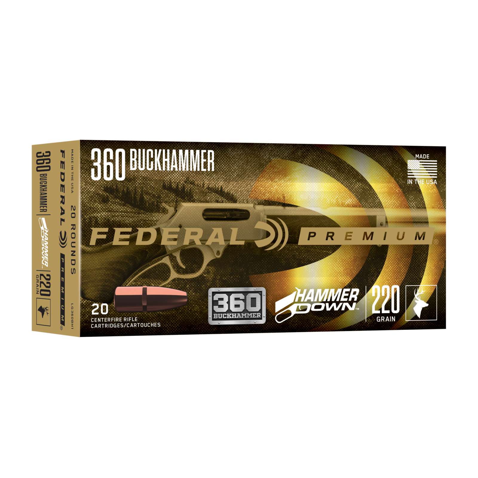 FEDERAL PREMIUM AMO 360 BUCKHAMMER HAMMERDOWN 220GR 3 FEDERAL PREMIUM AMO 360 BUCKHAMMER HAMMERDOWN 220GR