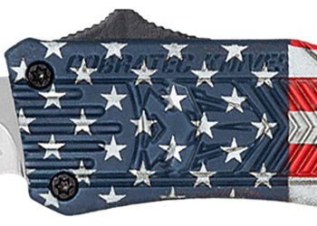 CobraTec Knives MUSACTK1MDNS CTK-1 American Flag Medium 3" OTF Drop Point Plain D2 Steel Blade, 5" Red/White/Blue Flag Cerakote Aluminum Alloy Handle