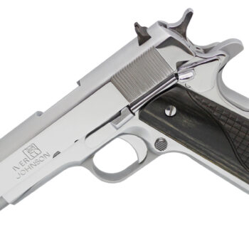 Iver Johnson Arms 1911A138CHRW 1911 A1 Government 70 Series 38 Super 9+1 5" Bright Polish Chrome Serrated Steel Slide & Frame w/Beavertail, Black Dual Textured Diamondwood Grip, Right Hand