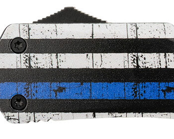 Templar Knife LBTB331 Gen II Back The Blue Large 3.50" OTF Drop Point Plain Black Oxide Stonewashed 440C SS Blade, 5.25" Black & White w/Blue Line Aluminum Handle, Glass Breaker