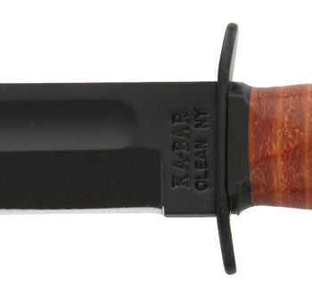 Ka-Bar 1250 Short USMC 5.25" Fixed Clip Point Plain Black 1095 Cro-Van Blade, Brown Leather Handle, Includes Sheath