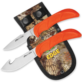 Outdoor Edge WR1C WildPair  2.50"/4" Fixed Gut Hook/Caper Plain/Gut Hook 420J2 Stainless Steel Blade TPR Blaze Orange Handle