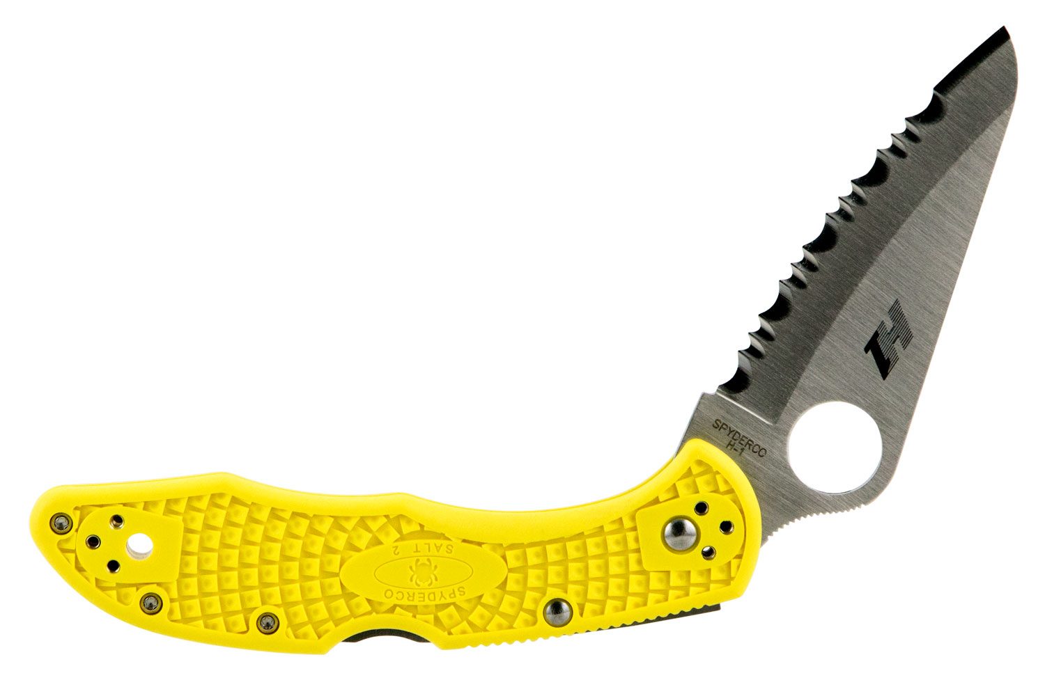 Spyderco C88SYL2 Salt 2 3" Folding Clip Point Serrated H1 Steel Blade Yellow Bi-Directional Texturing FRN Handle Includes Pocket Clip 3 Spyderco C88SYL2 Salt 2 3" Folding Clip Point Serrated H1 Steel Blade Yellow Bi-Directional Texturing FRN Handle Includes Pocket Clip